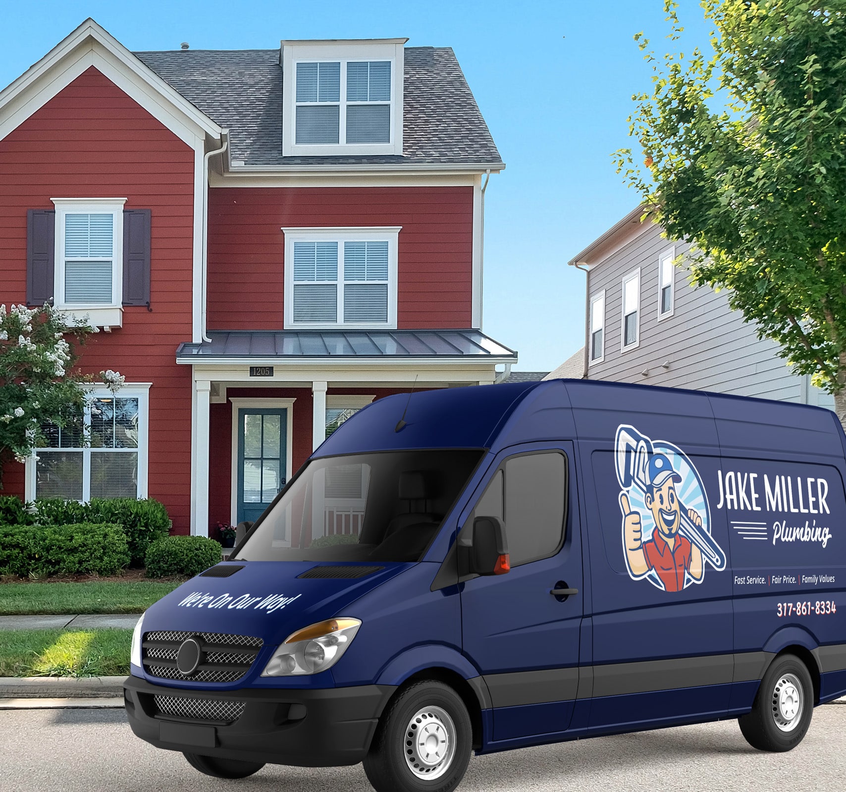 Jake Miller Plumbing van in front of home