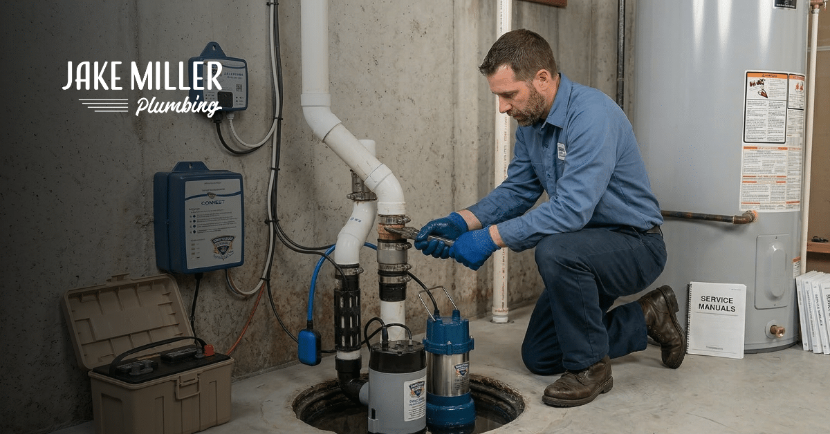 Jake Miller Plumping performing sump pump installation in Indianapolis